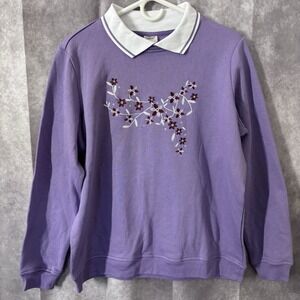 90s Adrian Delafield Floral Womens L‎ Collar Embroidered Purple MomCore Preppy